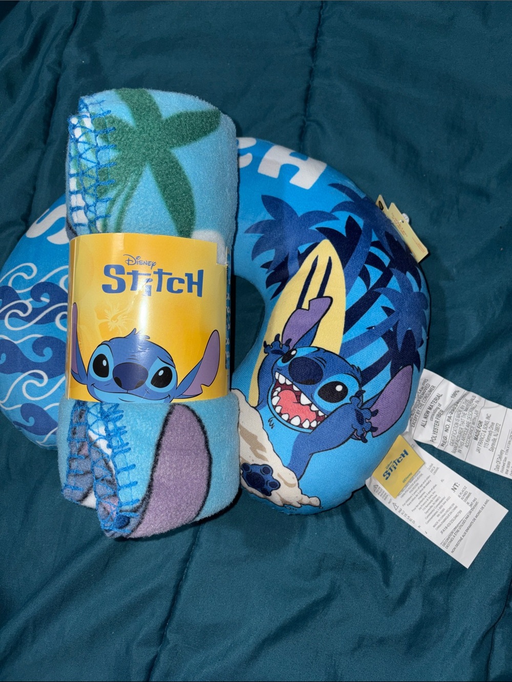 Disney Stitch Neck Pillow and Matching Fleece Throw - Teal, Blue